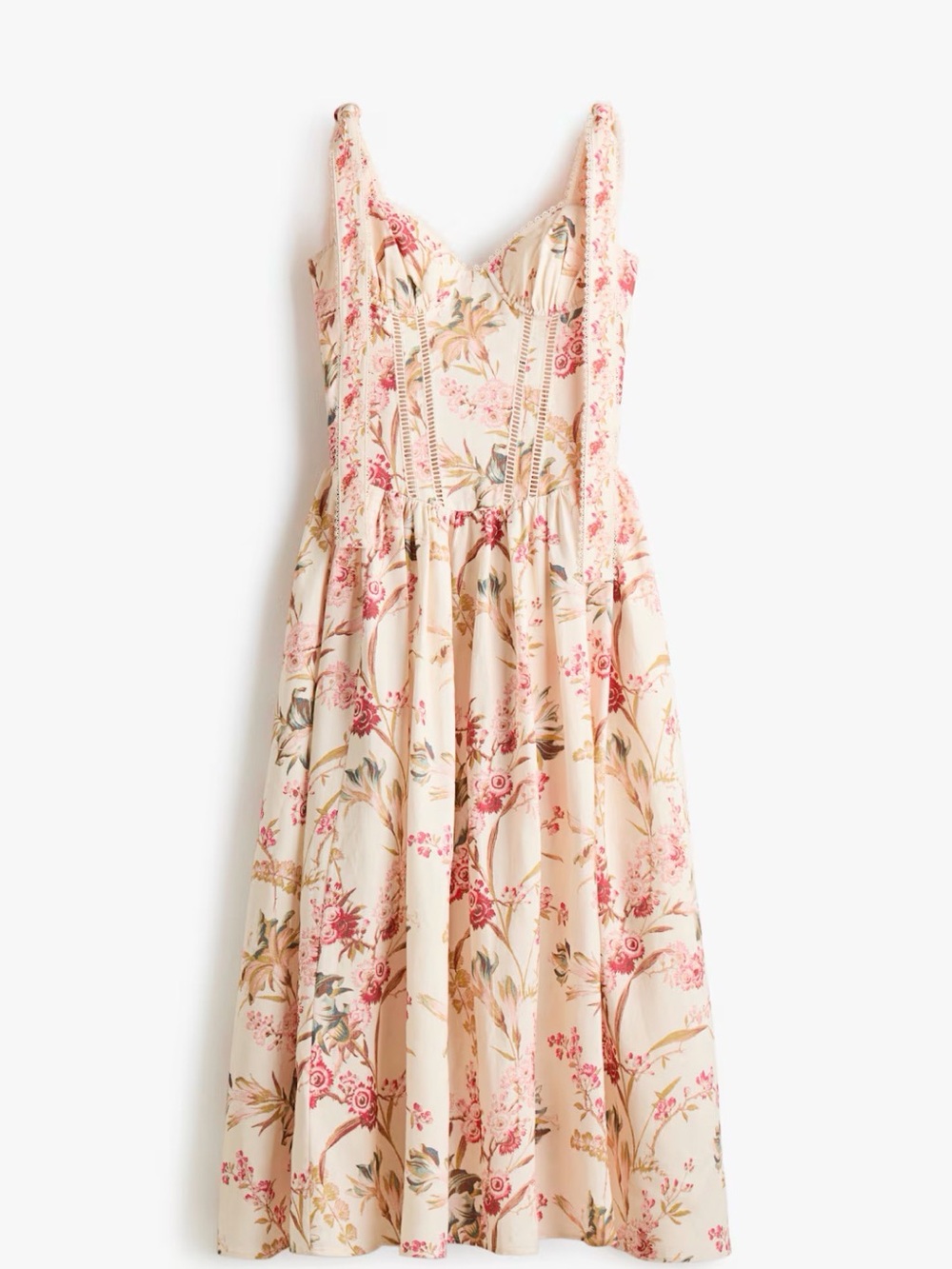 H&M Cream Midi Dress with Pink Floral Print